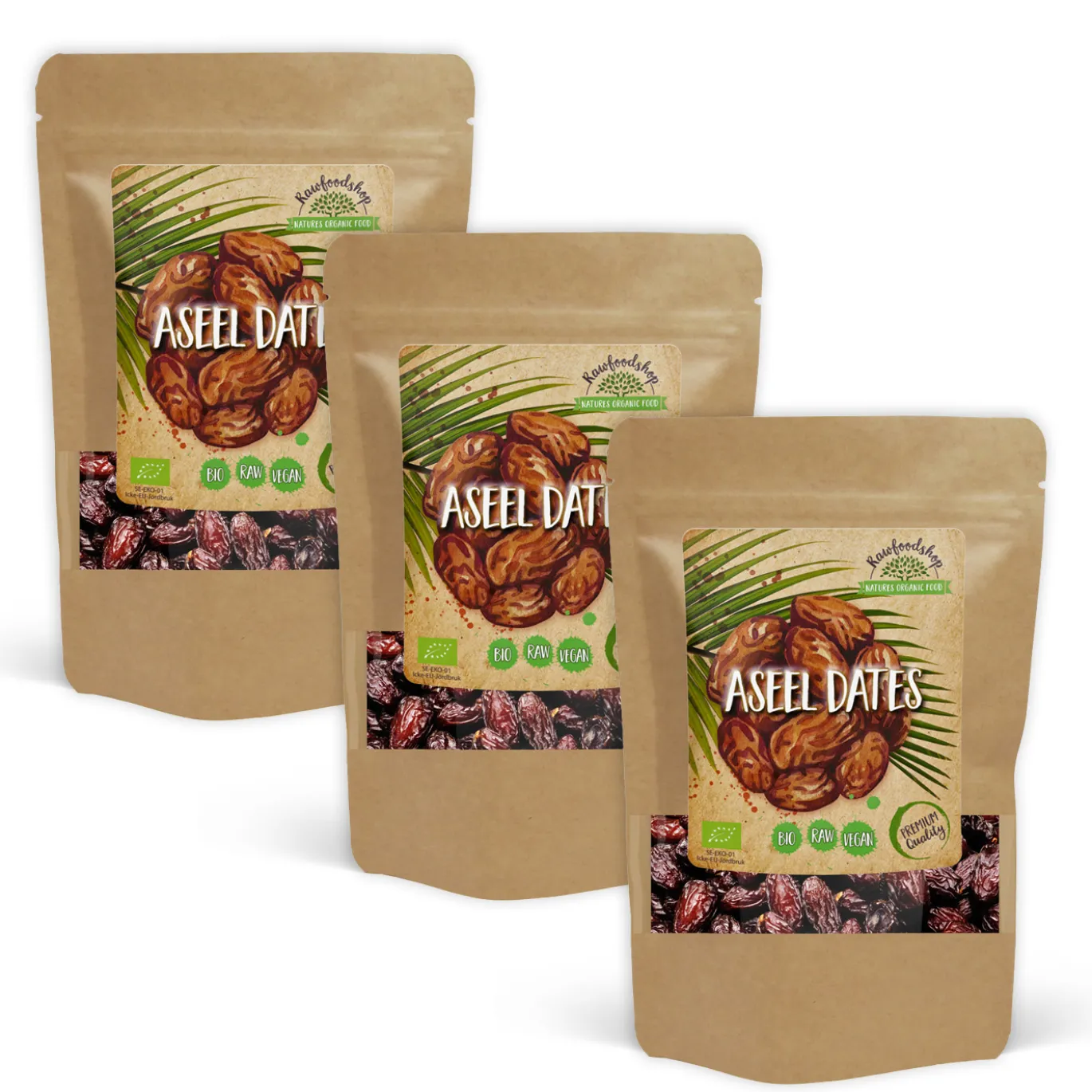 Aseel Dadlar urkärnade EKO 1kg x 3 paket