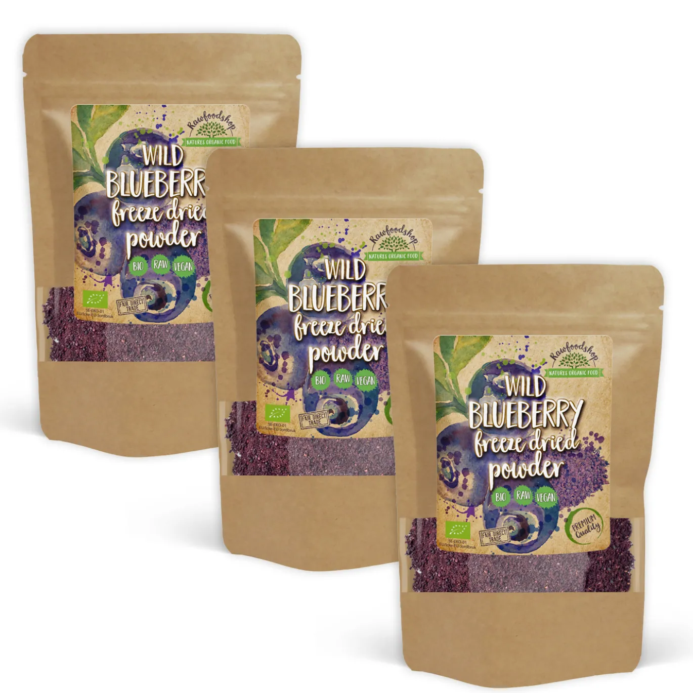 Blåbärspulver Vild Frystorkat EKO 125g x 3 paket