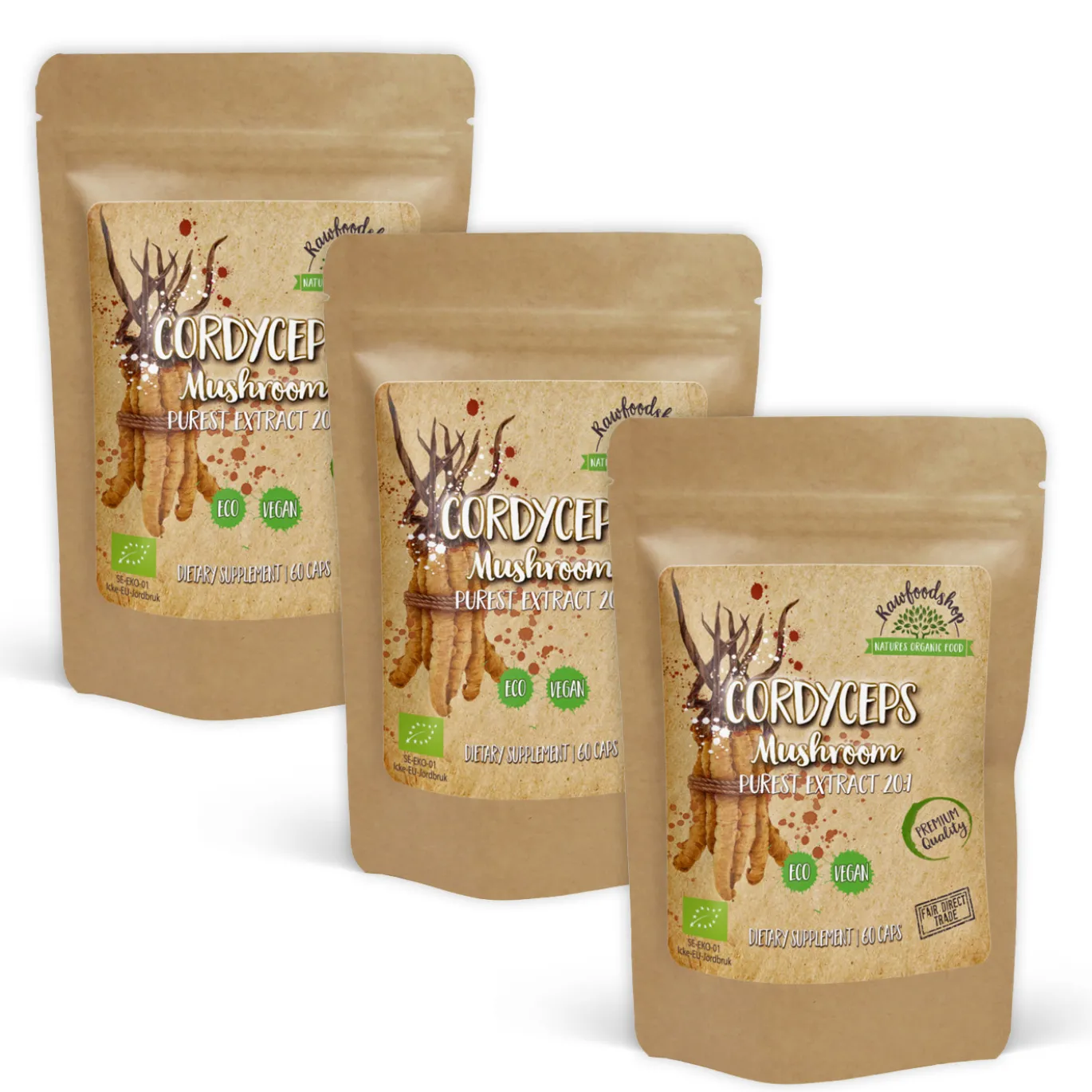 Cordyceps Extract EKO 400mg 60 kapslar x 3 paket