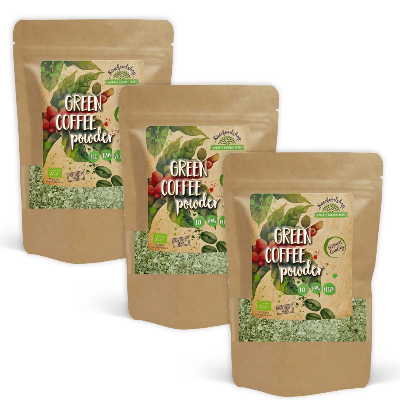 Grönt Kaffe Pulver EKO 125g x 3 paket