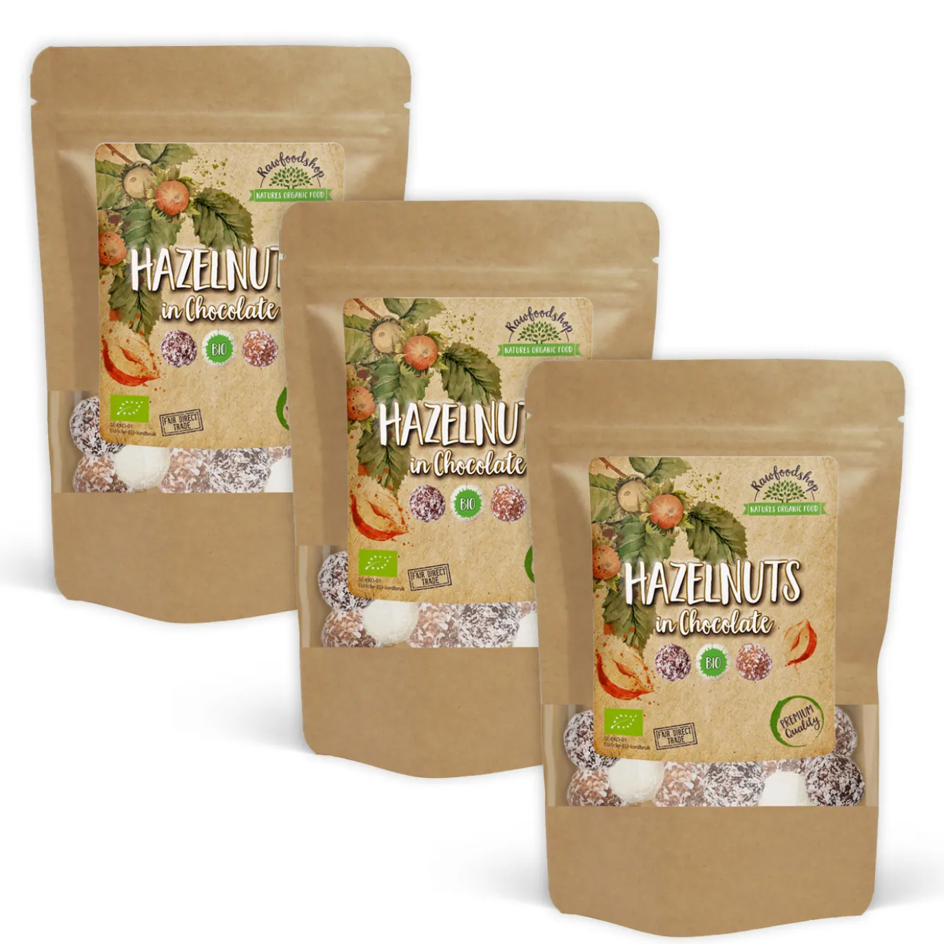 Hasselnötter Mörk, Vit och Ljus Choklad EKO 200g x 3 paket