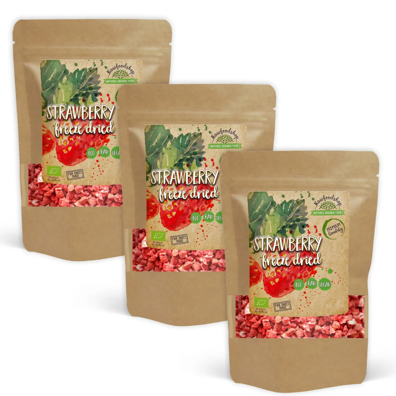 Jordgubbar Frystorkade bitar EKO 50g x 3 paket