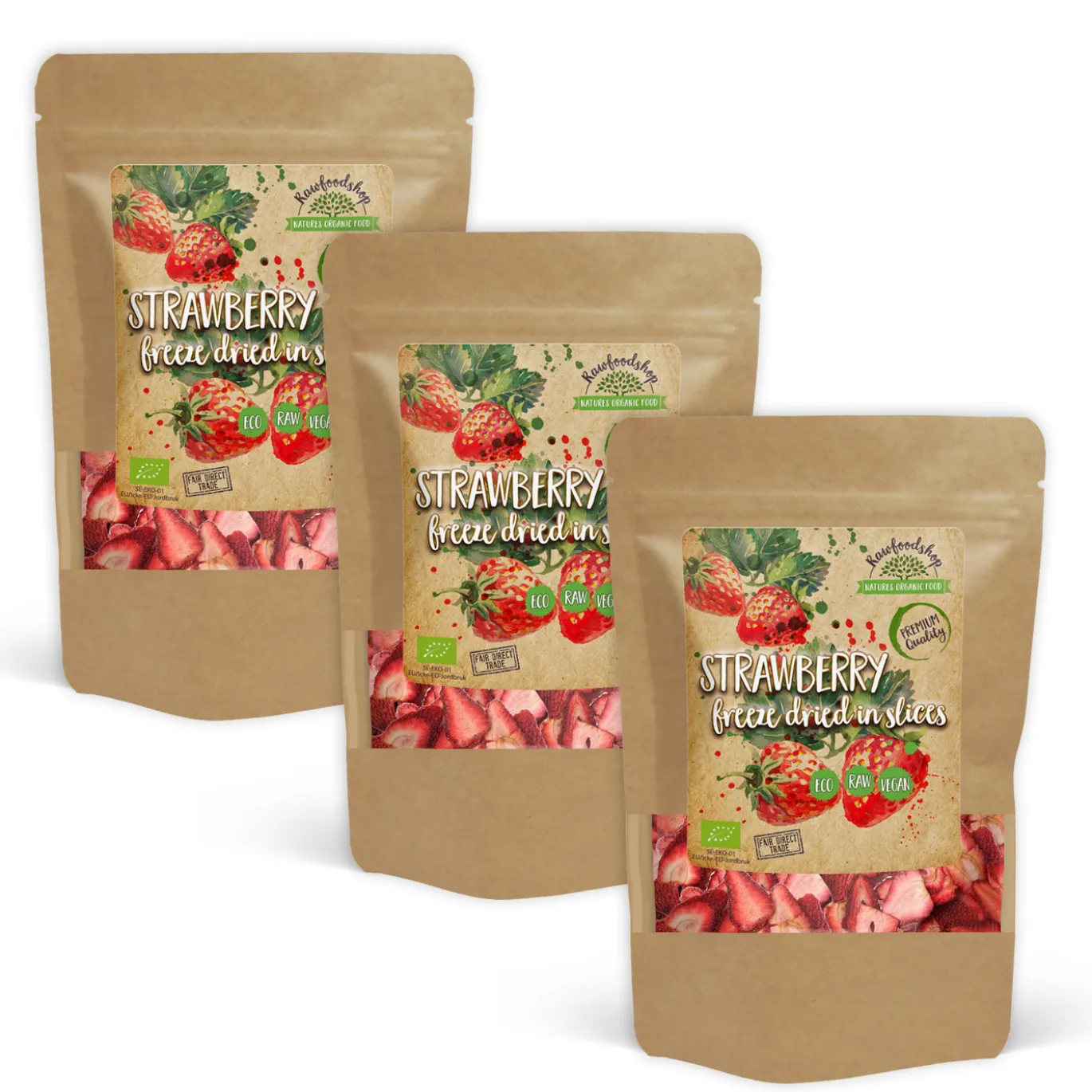 Jordgubbar Frystorkade Skivor EKO 50g x 3 paket