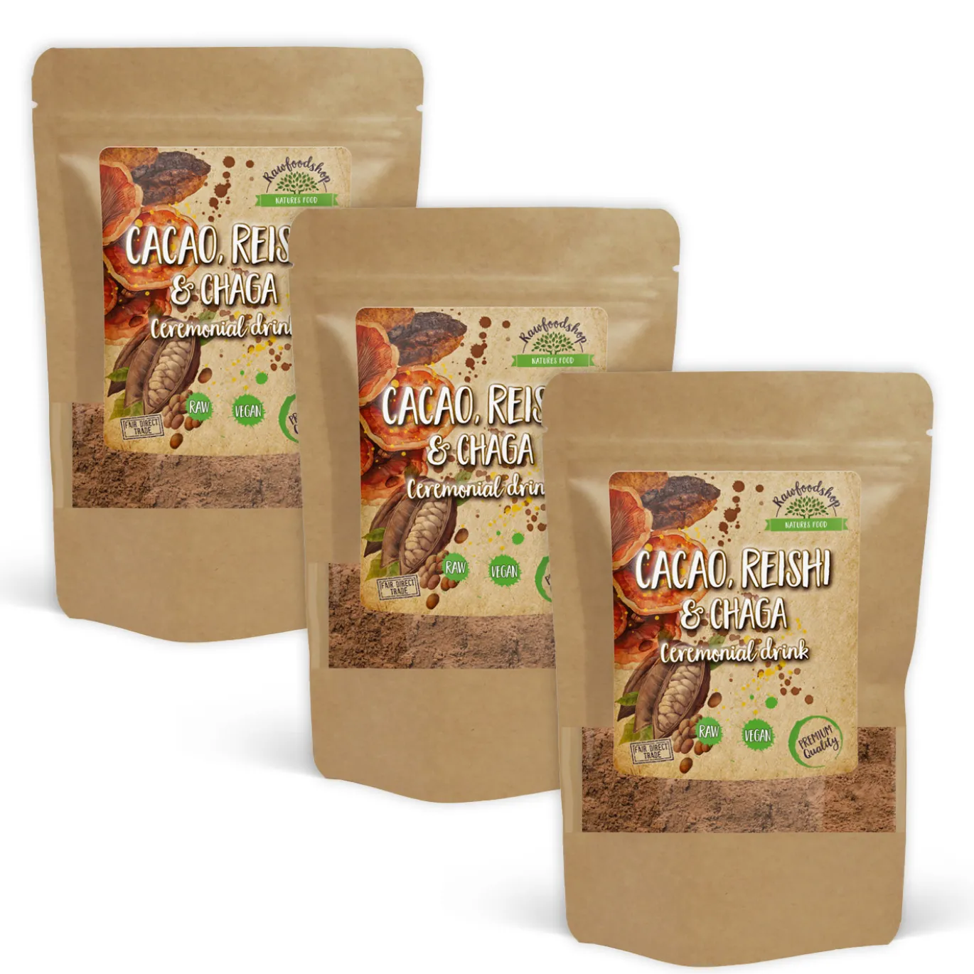 Kakaopulver Ceremoniell Reishi & Chaga 100g x 3 paket