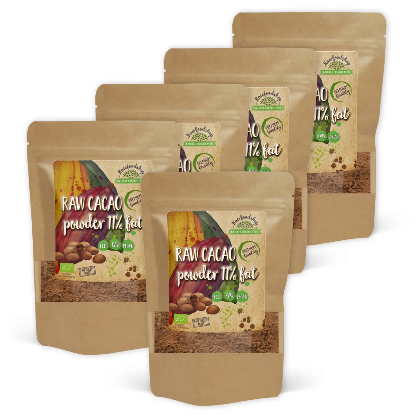 Kakaopulver 11% RAW EKO 1kg x 5 paket