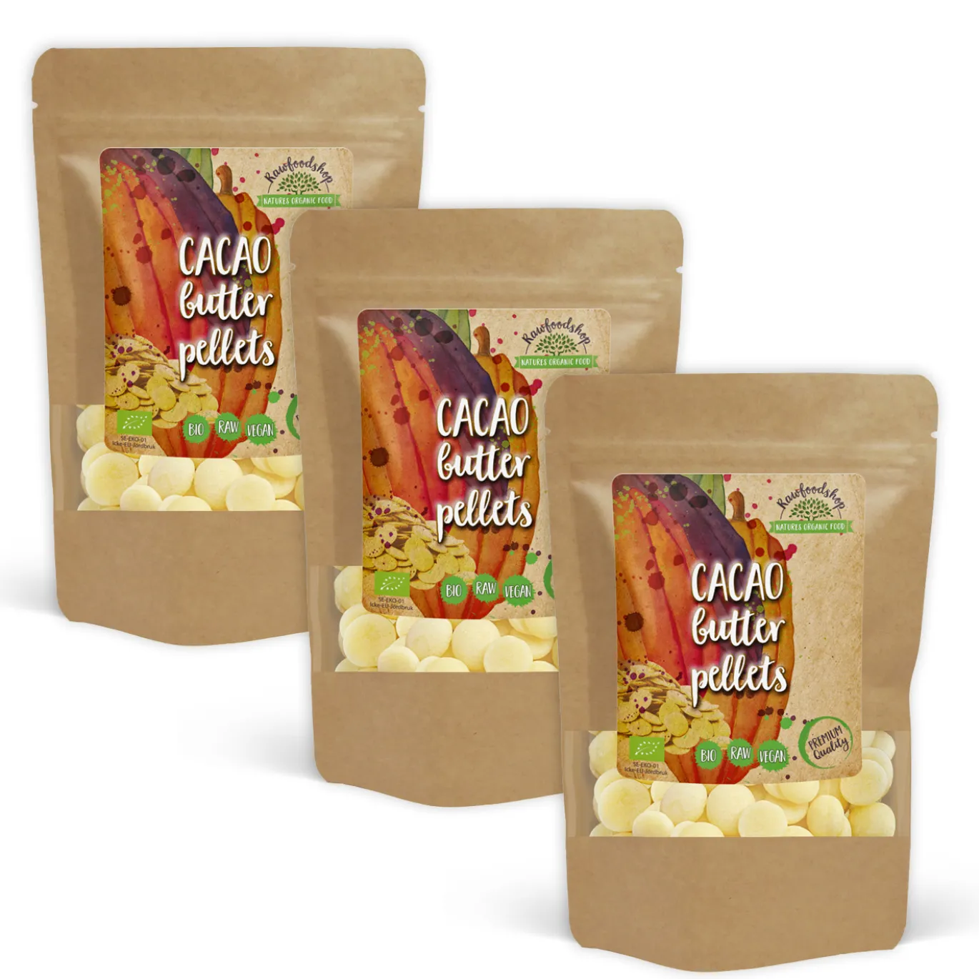 Kakaosmör Pellets RAW EKO 500g x 3 paket