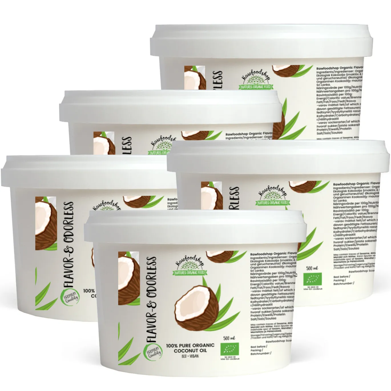 Kokosolja Smak & Doftfri EKO 500ml x 5 burkar