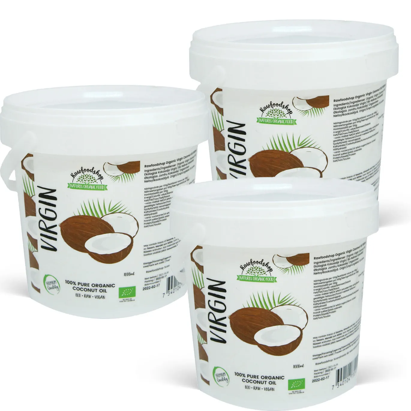 Kokosolja Virgin RAW EKO 1000ml x 3 burkar
