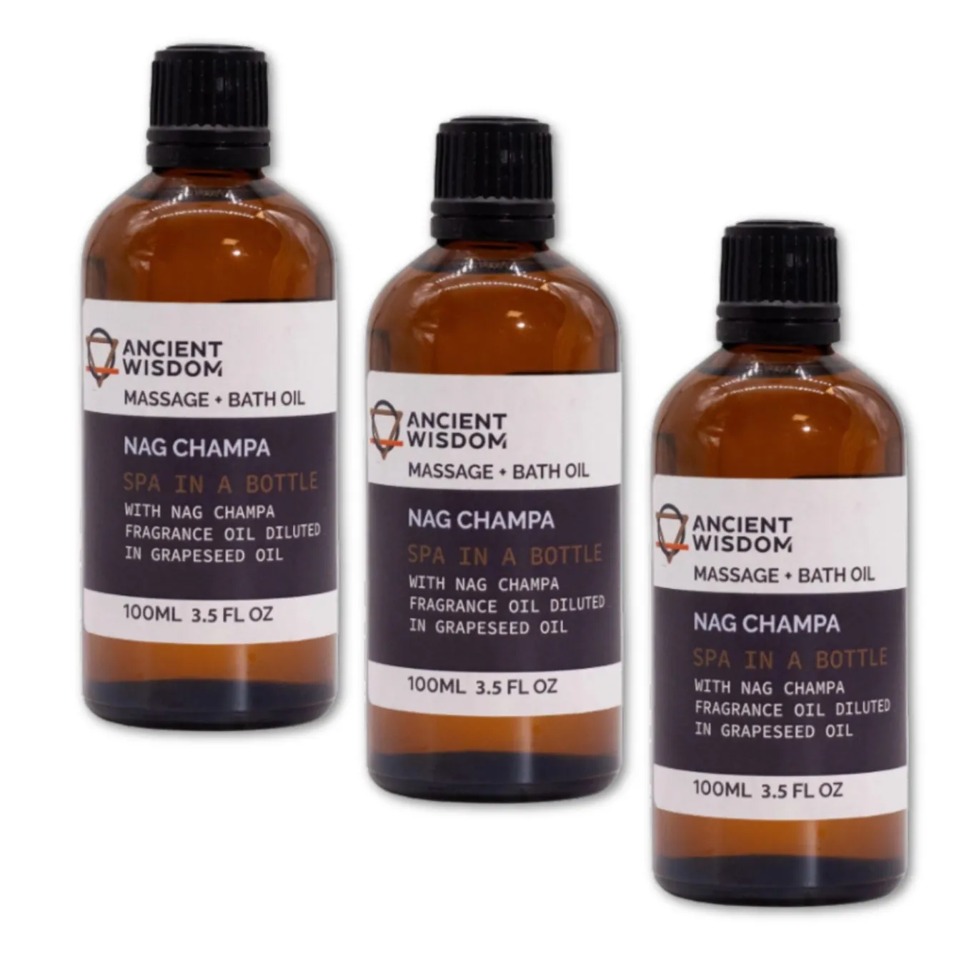 Nag Champa Massageolja 100ml x 3 flaskor