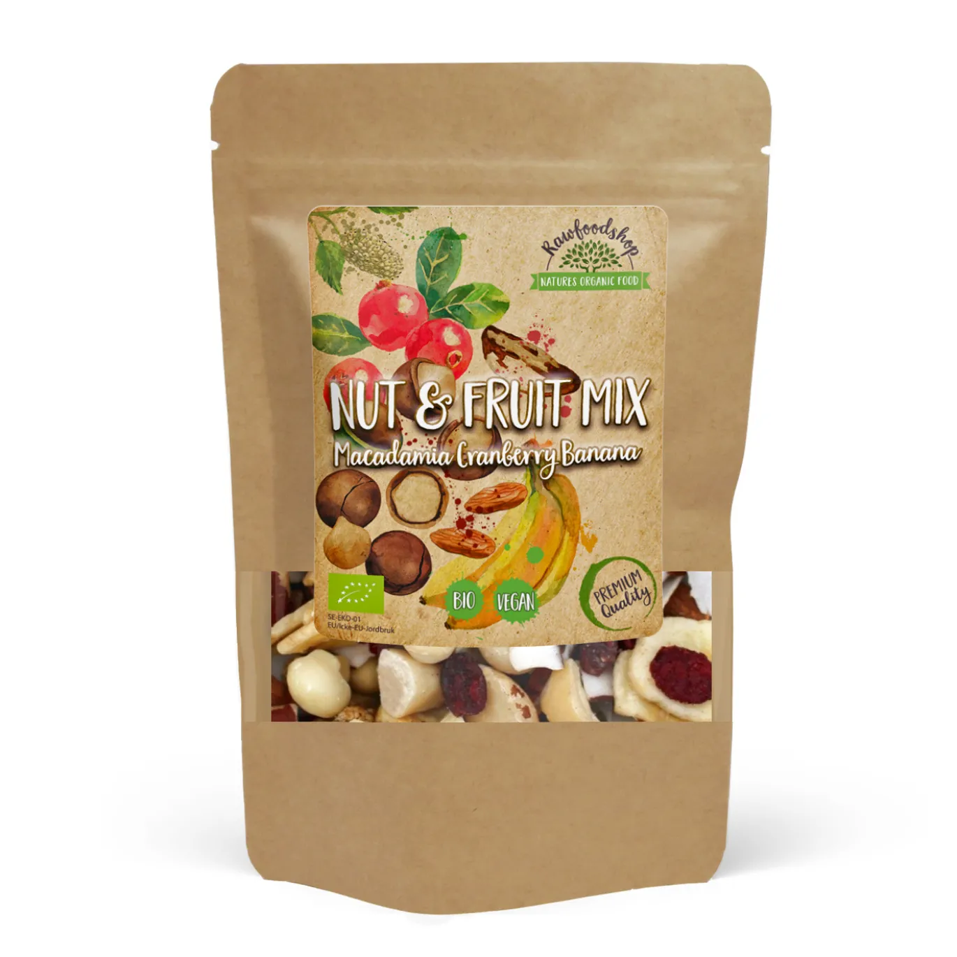 Nöt- & Fruktmix Macadamia Tranbär Banan EKO 200g