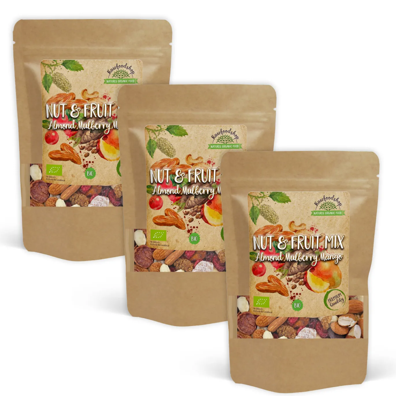 Nöt- & Fruktmix Mandel Mullbär Mango EKO 200g x 3 paket