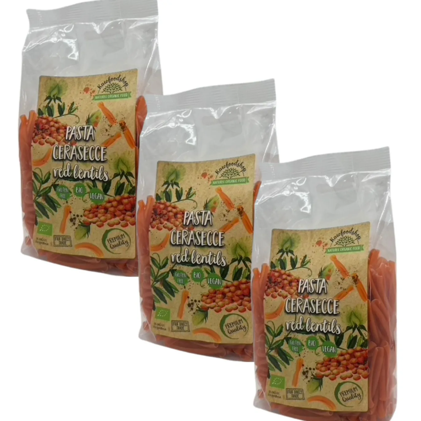 Pasta Röda Linser Casarecce EKO 1kg x 3 paket