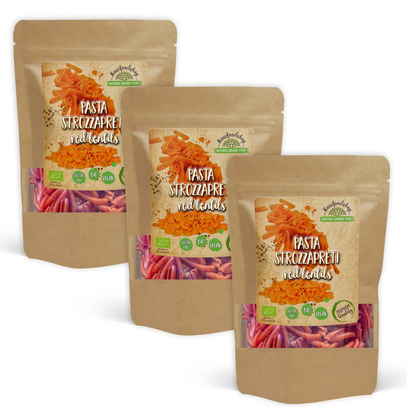 Pasta Strozzapreti Röda linser EKO 250g x 3 paket