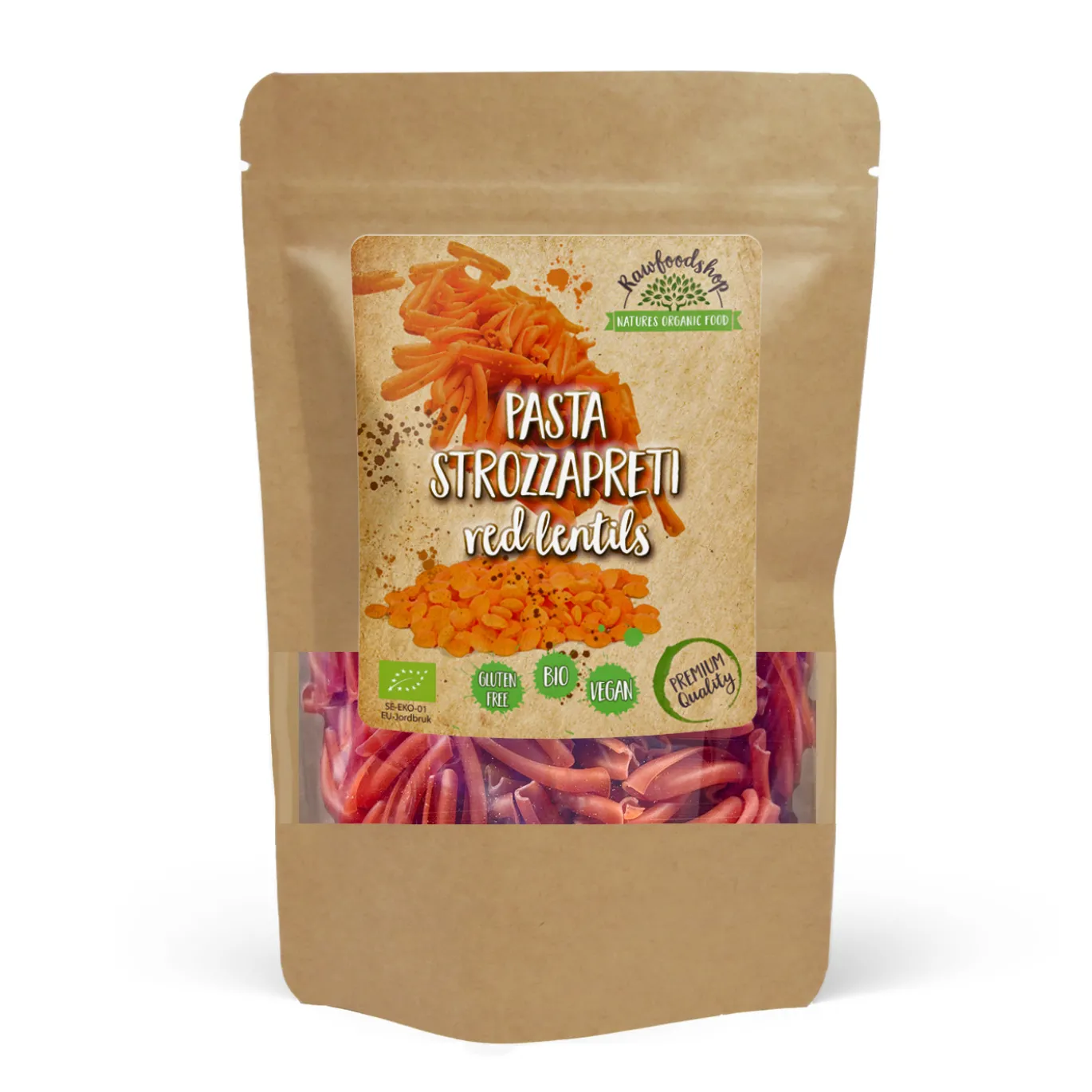 Pasta Strozzapreti Röda linser EKO 250g