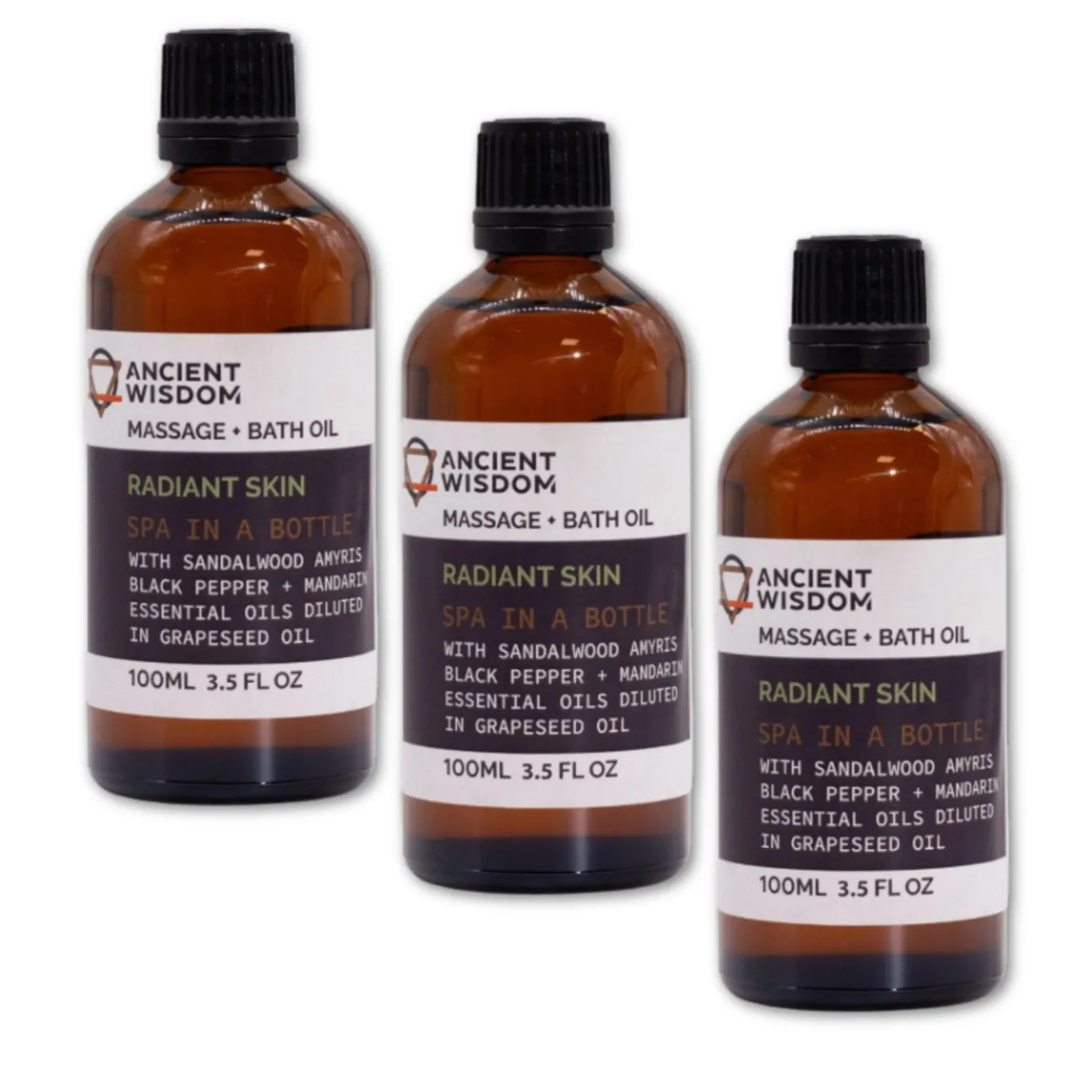 Sandalwood Glow Massageolja 100ml x 3 flaskor