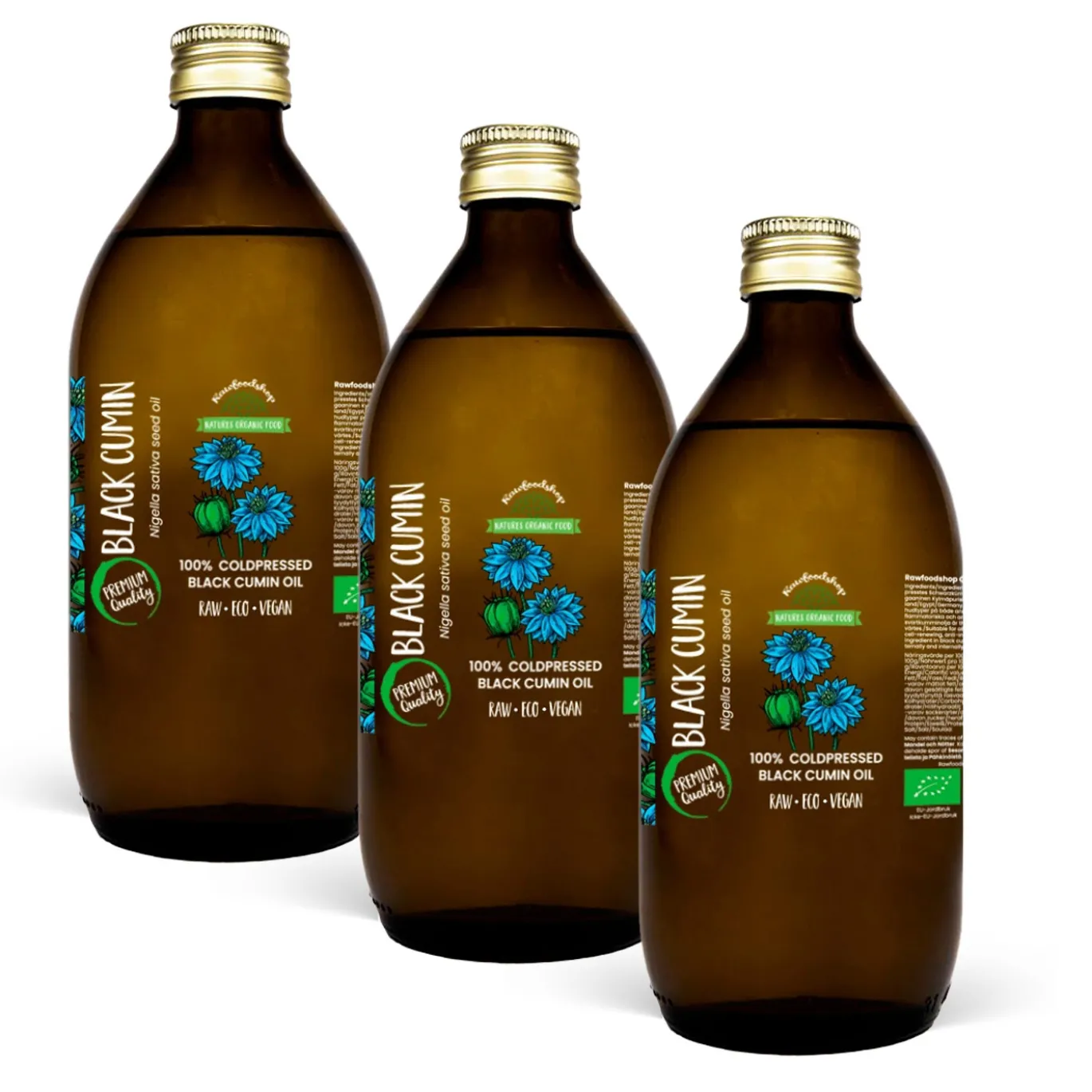 Svartkumminolja kallpressad EKO 150ml x 3 flaskor