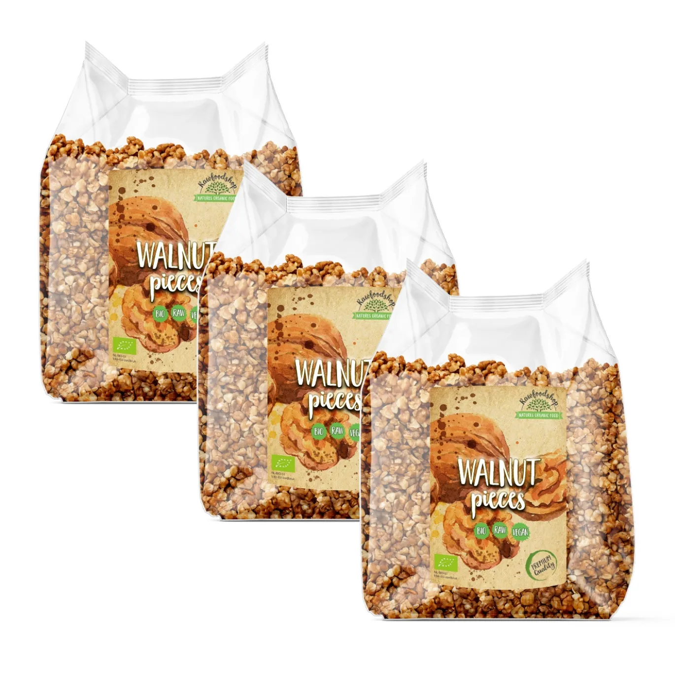 Valnötter i bitar RAW EKO 500g x 3 paket