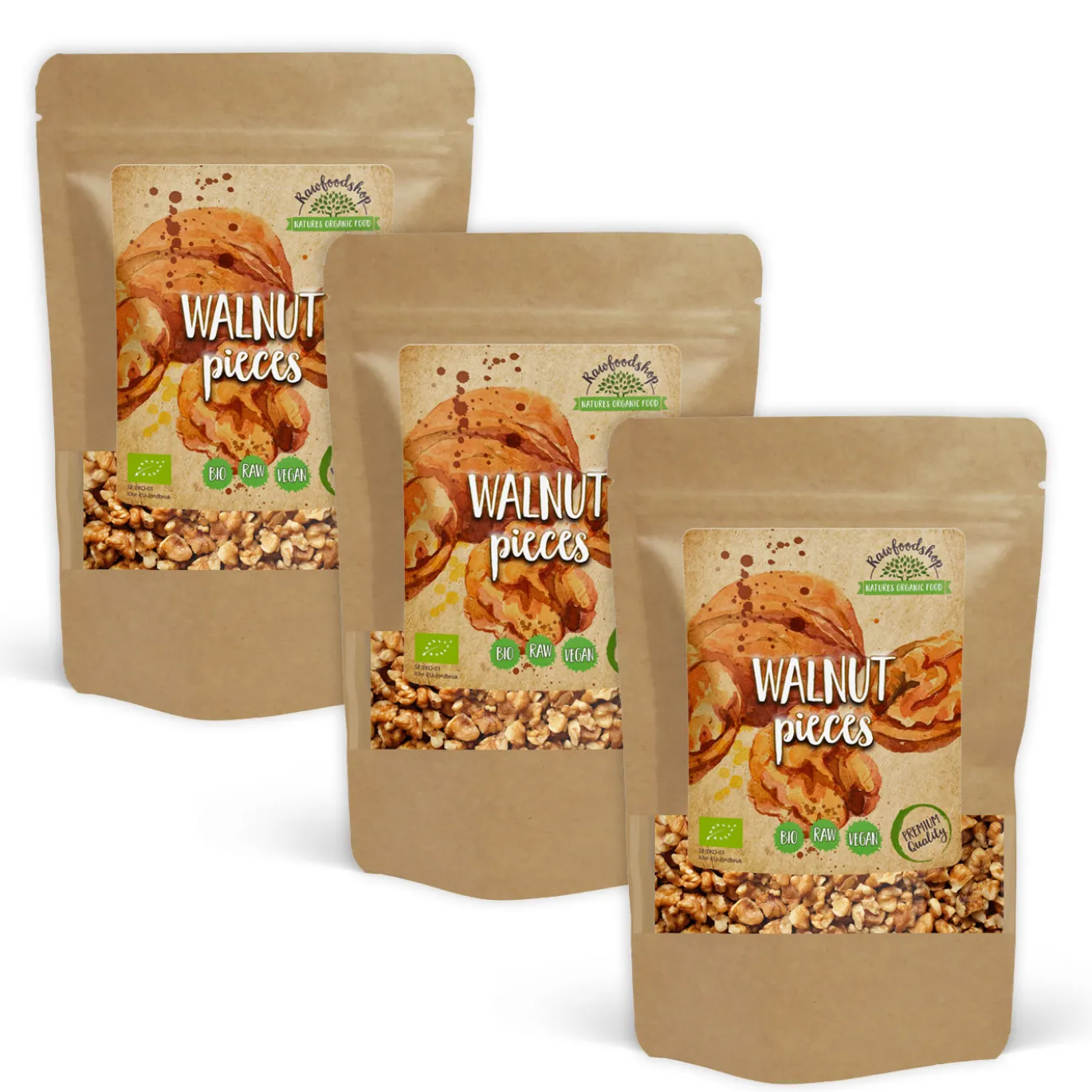 Valnötter i bitar RAW EKO 250g x 3 paket