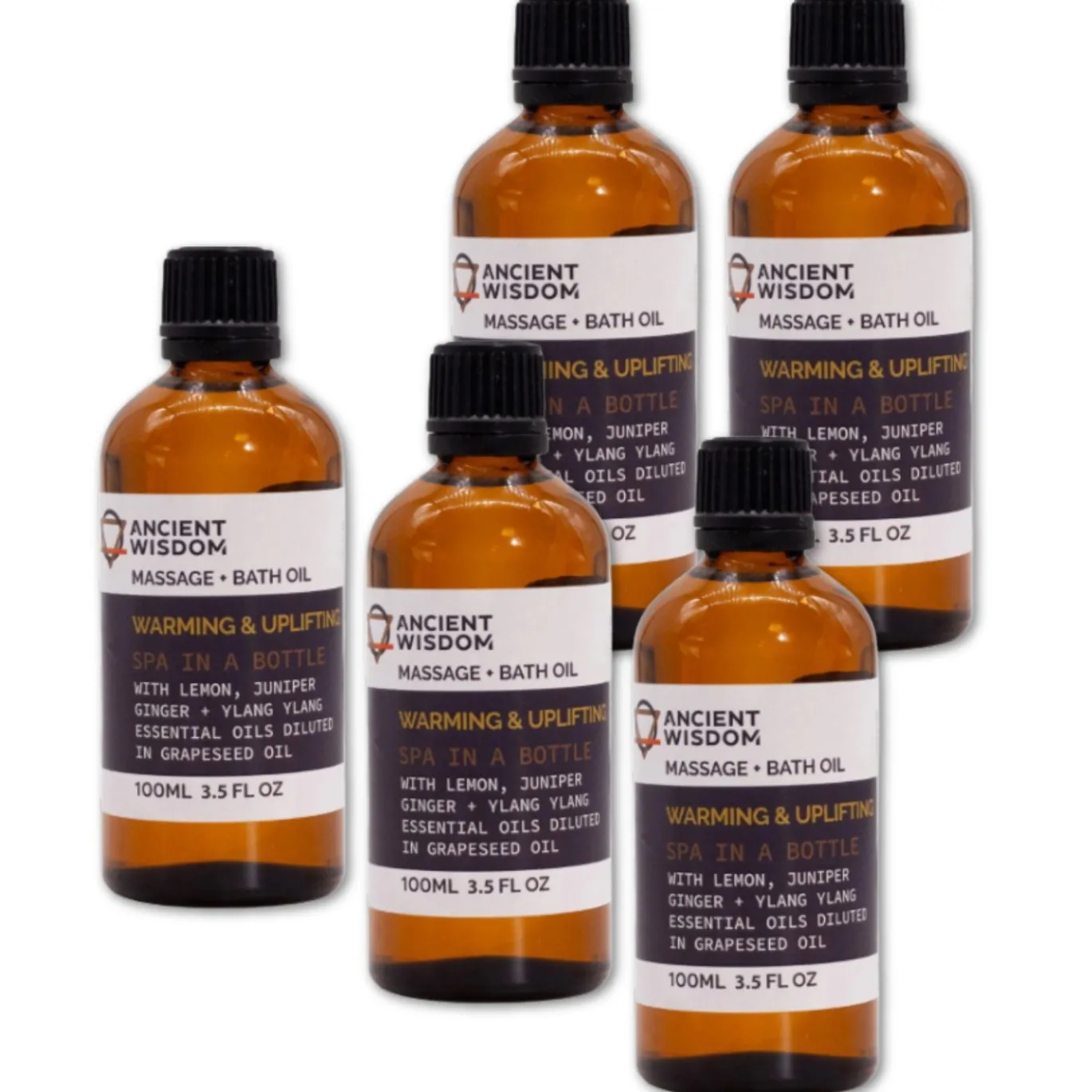 Warm & Uplifting Massageolja 100ml x 5 flaskor